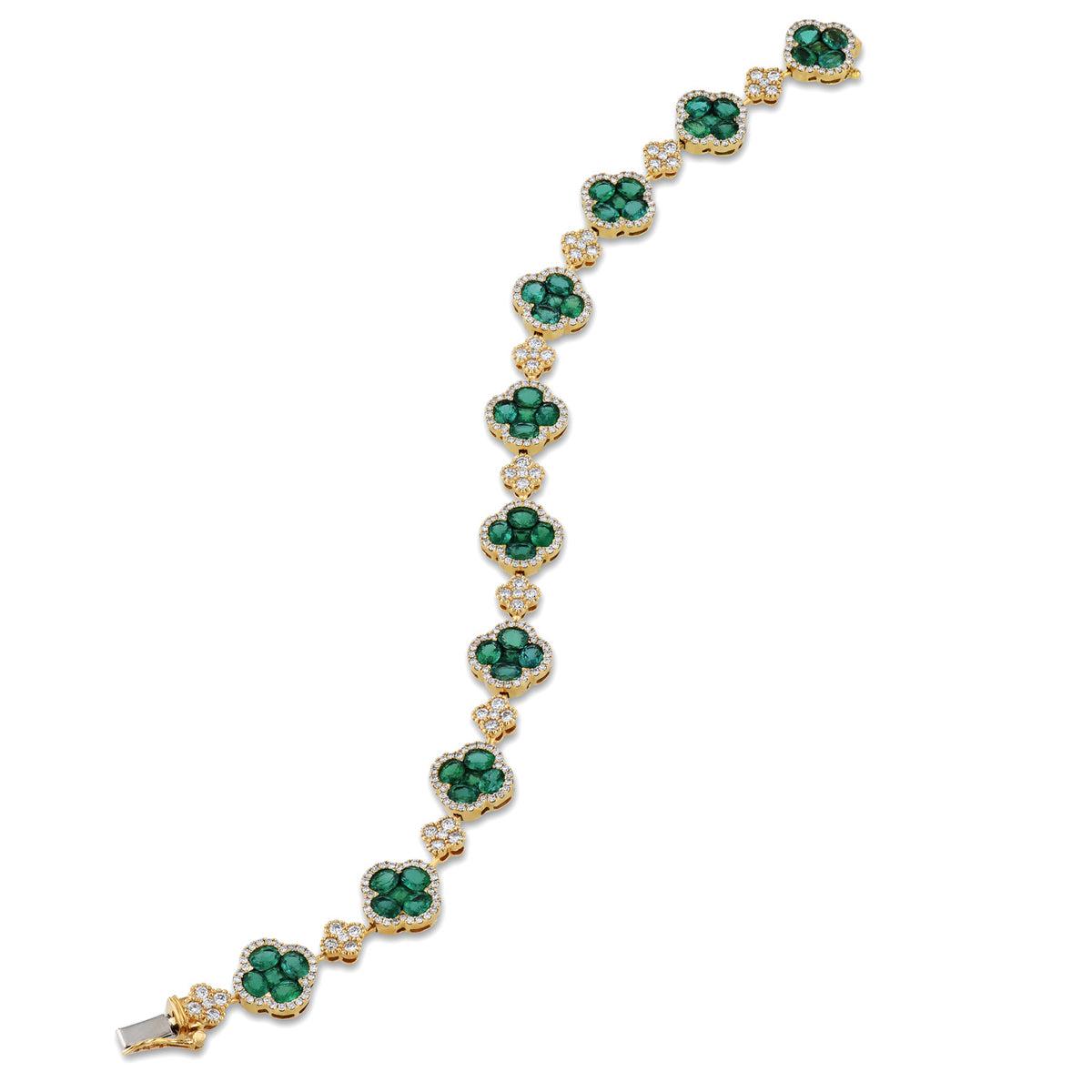 18K Yellow Gold Emerald Cluster Diamond Bracelet - Alternate View 1