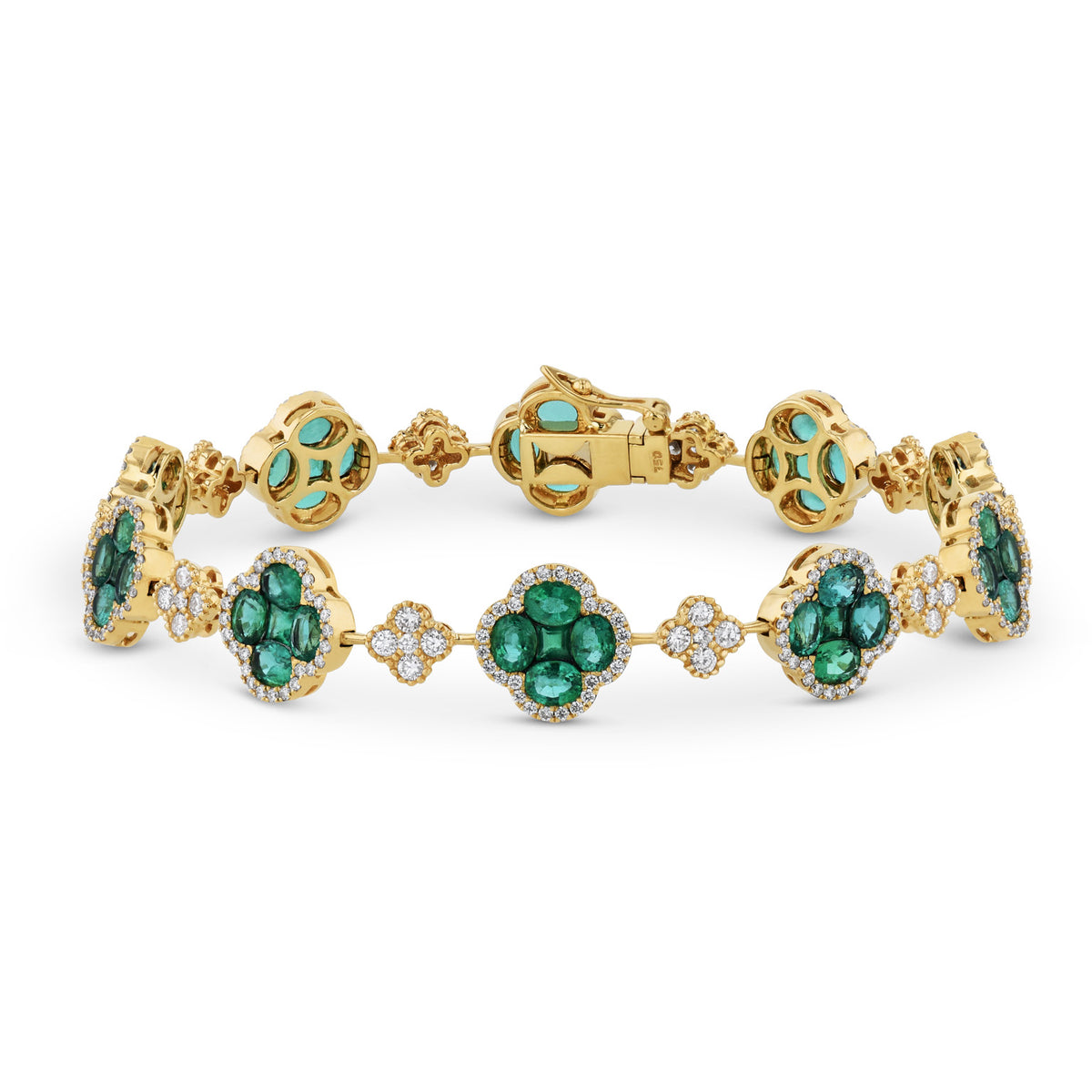 18K Yellow Gold Emerald Cluster Diamond Bracelet Bracelets Curated by H