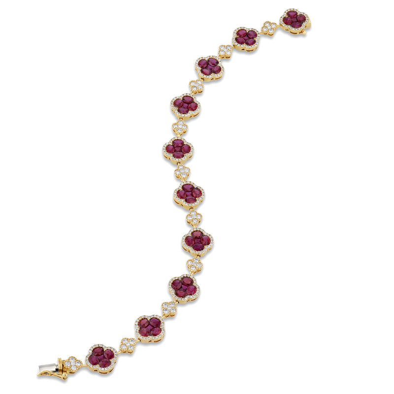 18K Yellow Gold Ruby Cluster Diamond Bracelet Bracelets Curated by H