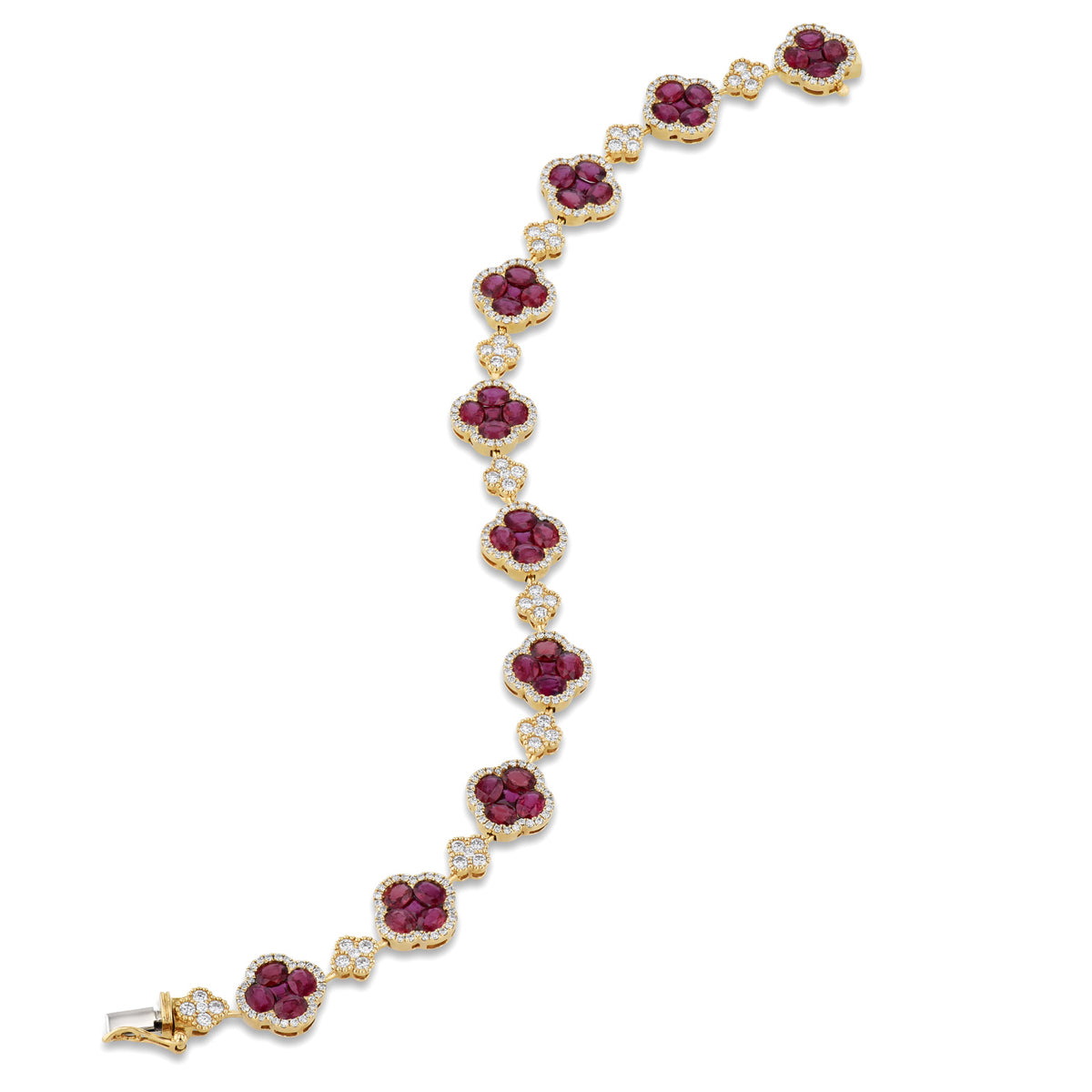 18K Yellow Gold Ruby Cluster Diamond Bracelet - Alternate View 1