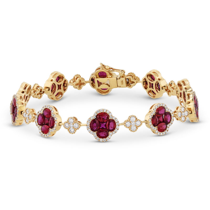 18K Yellow Gold Ruby Cluster Diamond Bracelet Bracelets Curated by H