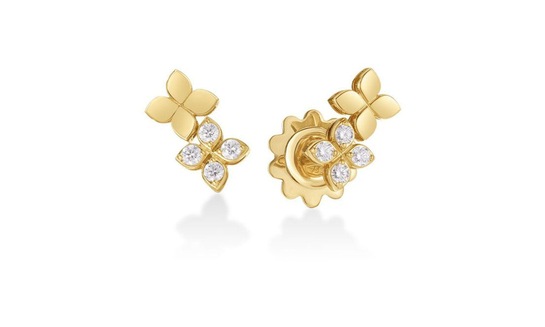 18k Yellow Gold Love in Verona Double Diamond Flower Stud Earrings Earrings Roberto Coin