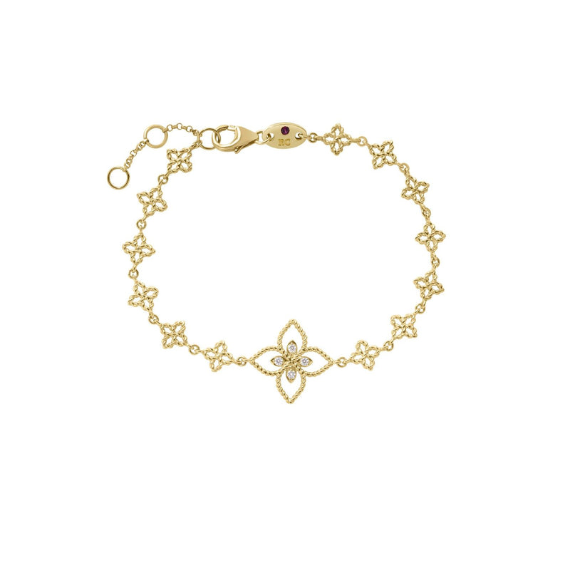 18kt Yellow Gold Diamond Principessa Flower Charm Bracelet Bracelets Roberto Coin