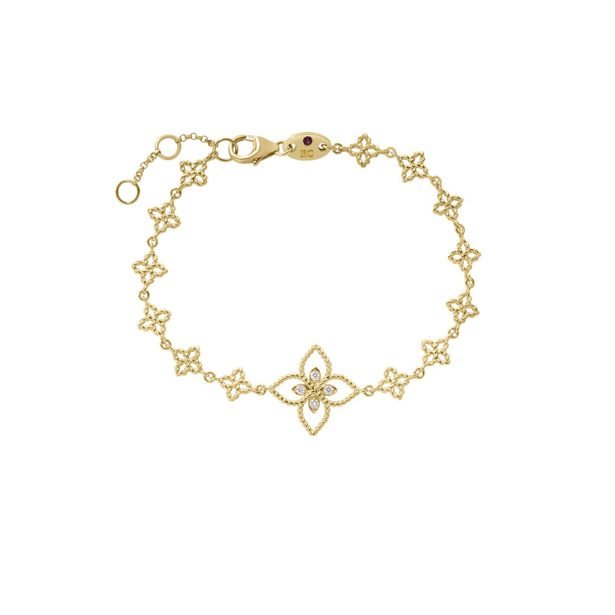 18kt Yellow Gold Diamond Principessa Flower Charm Bracelet Bracelets Roberto Coin