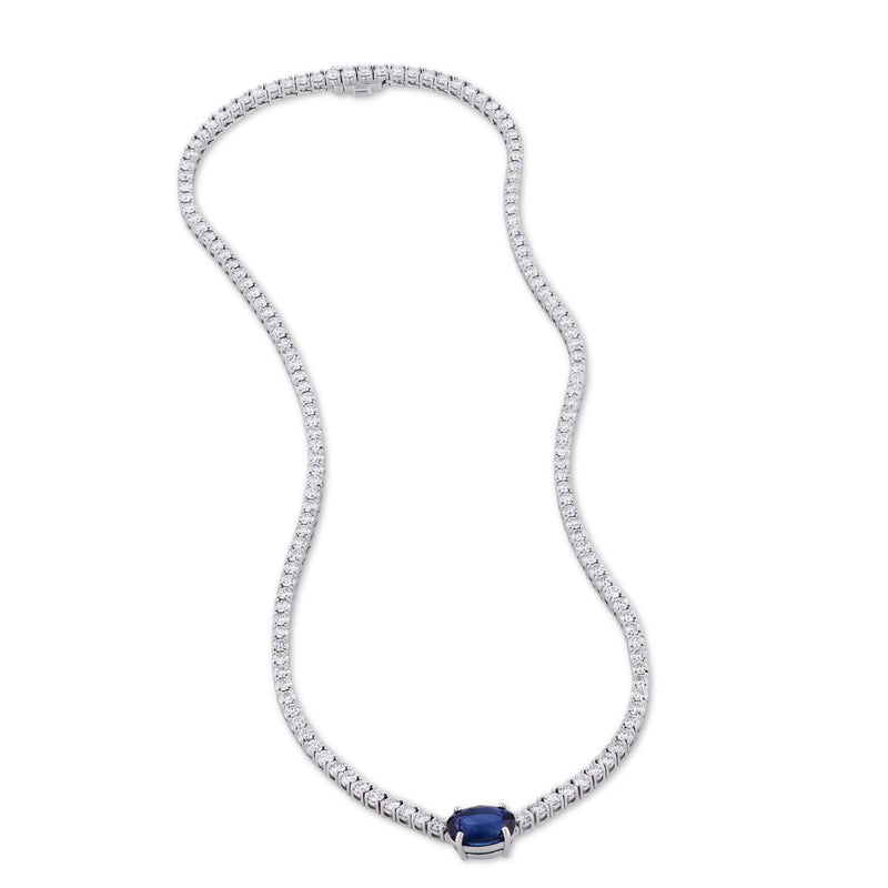 Royal Blue Sapphire Pave Diamond 18kt White Gold Pendant Necklace Necklaces H&H Jewels