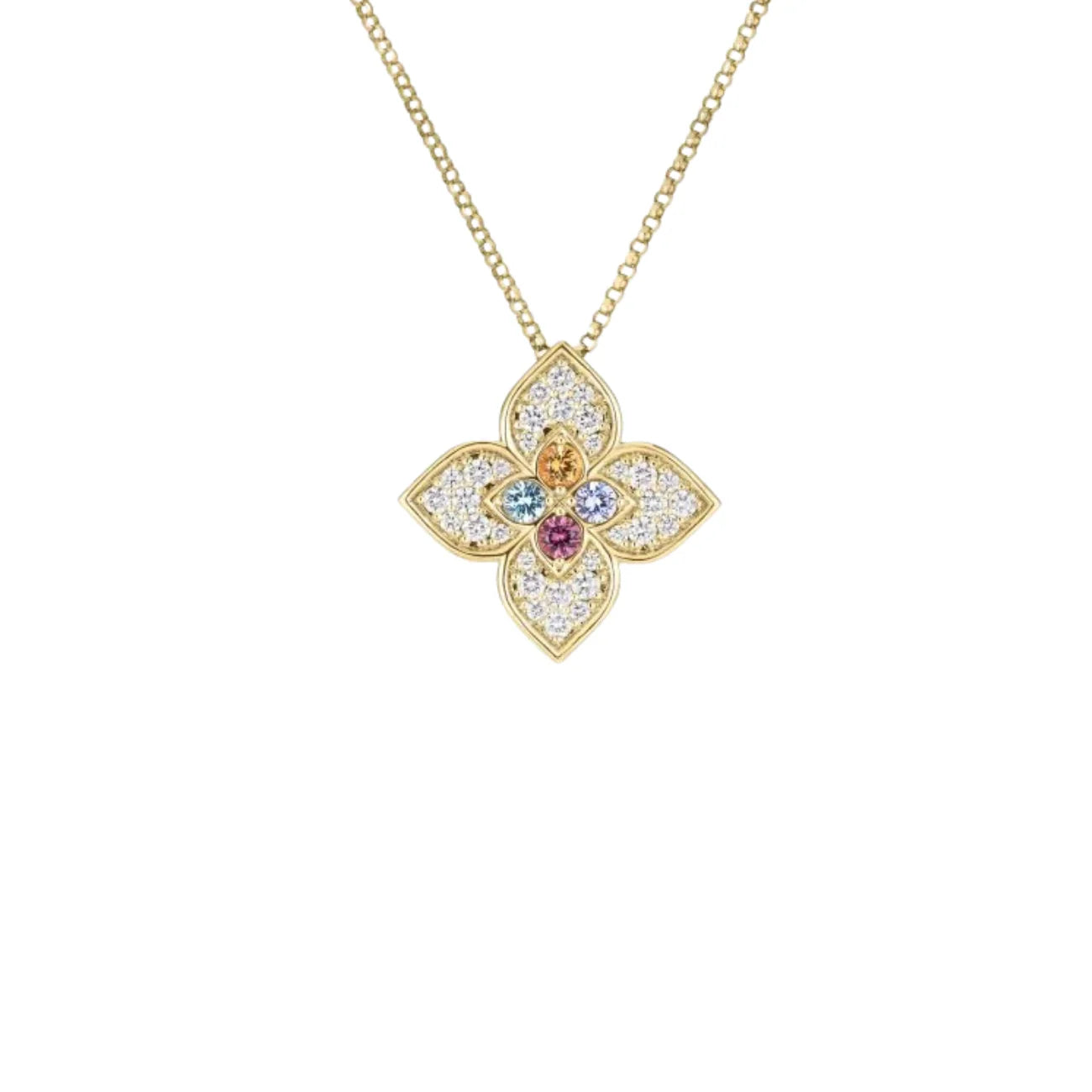 18kt Yellow Gold Venetian Princess Carnival Diamond Multicolor Flower Necklace Necklaces Roberto Coin
