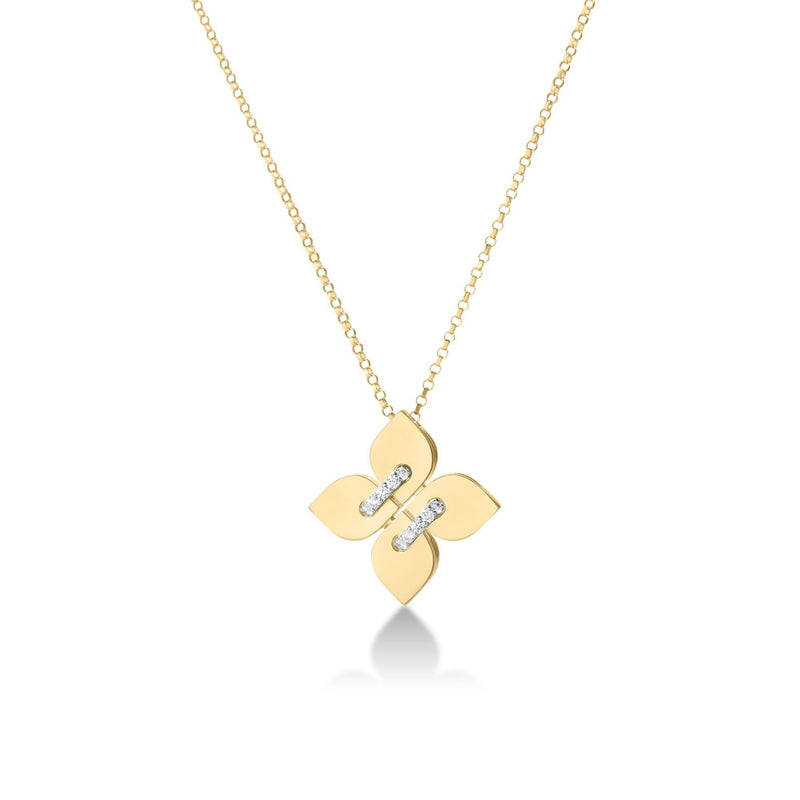 18kt Yellow/White Gold Diamond Love in Verona Medium Flower Pendant Necklace Necklaces Roberto Coin