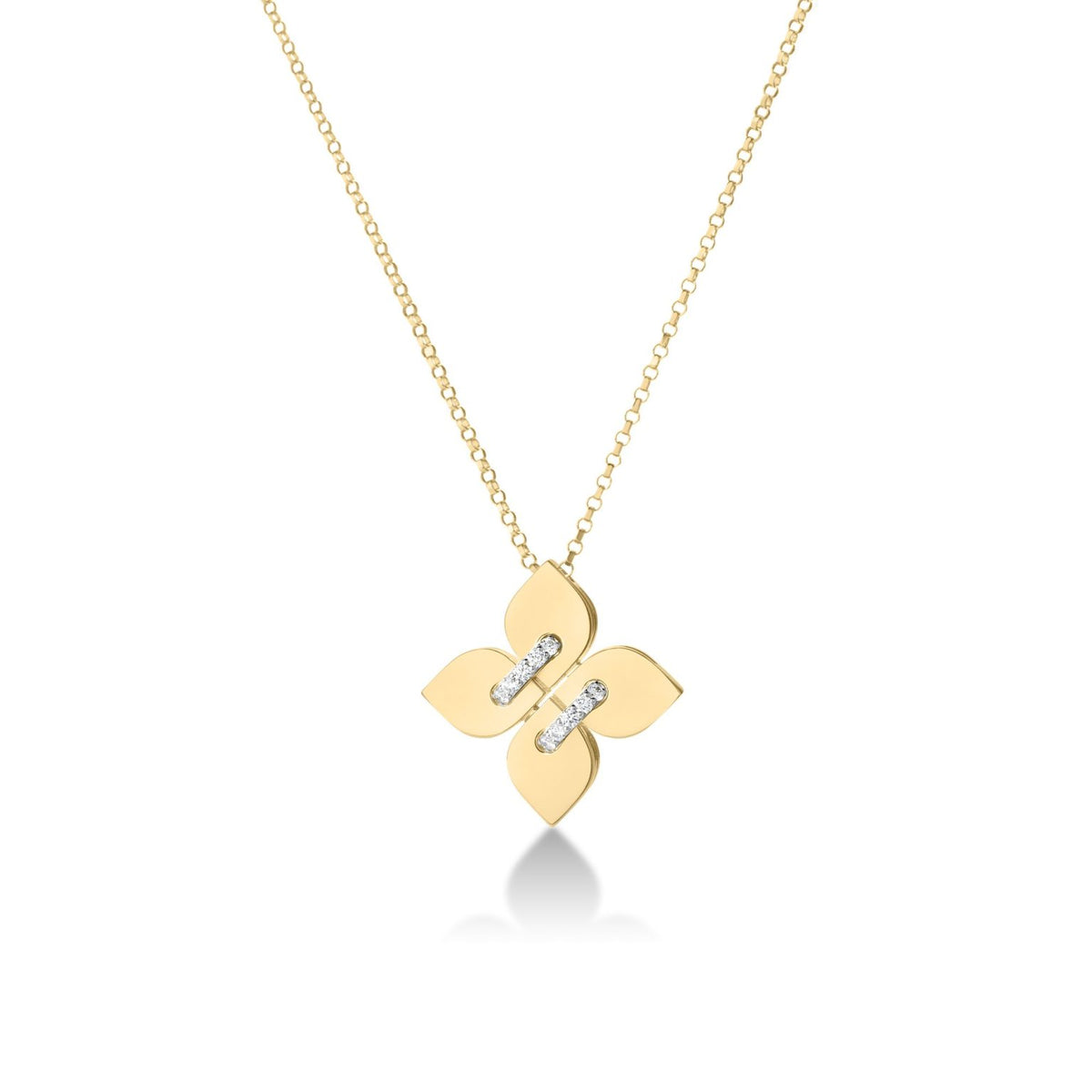 18kt Yellow/White Gold Diamond Love in Verona Medium Flower Pendant Necklace Necklaces Roberto Coin