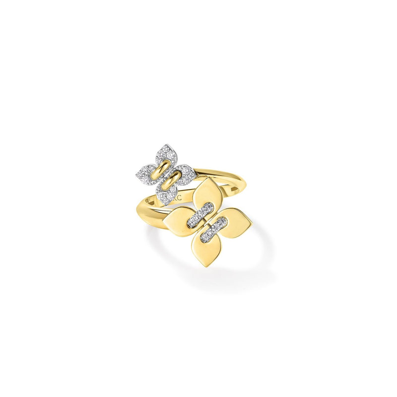 18k Yellow Gold Love in Verona Pave Diamond Double Flower Ring Earrings Roberto Coin