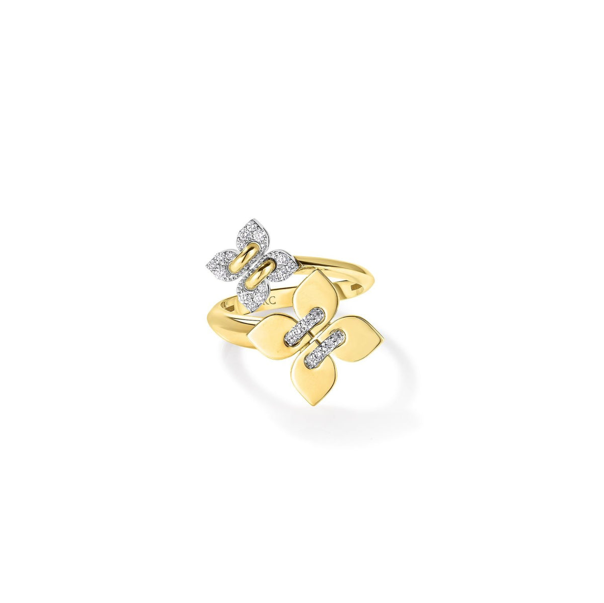 18k Yellow Gold Love in Verona Pave Diamond Double Flower Ring Earrings Roberto Coin