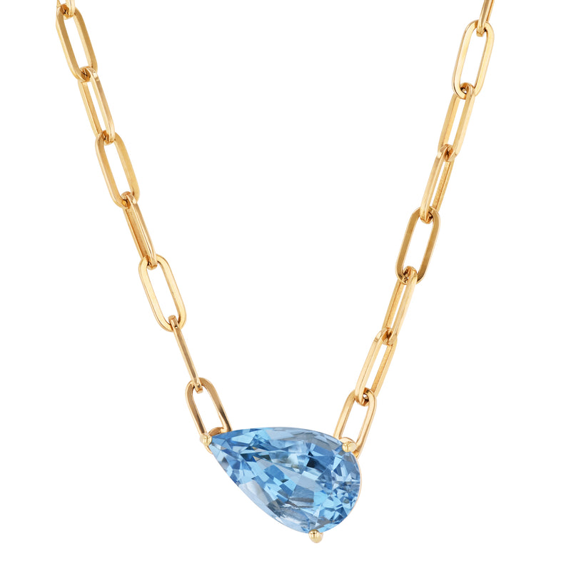 Aquamarine 18kt Yellow Gold Pendant Paperclip Necklace Necklaces H&H Jewels