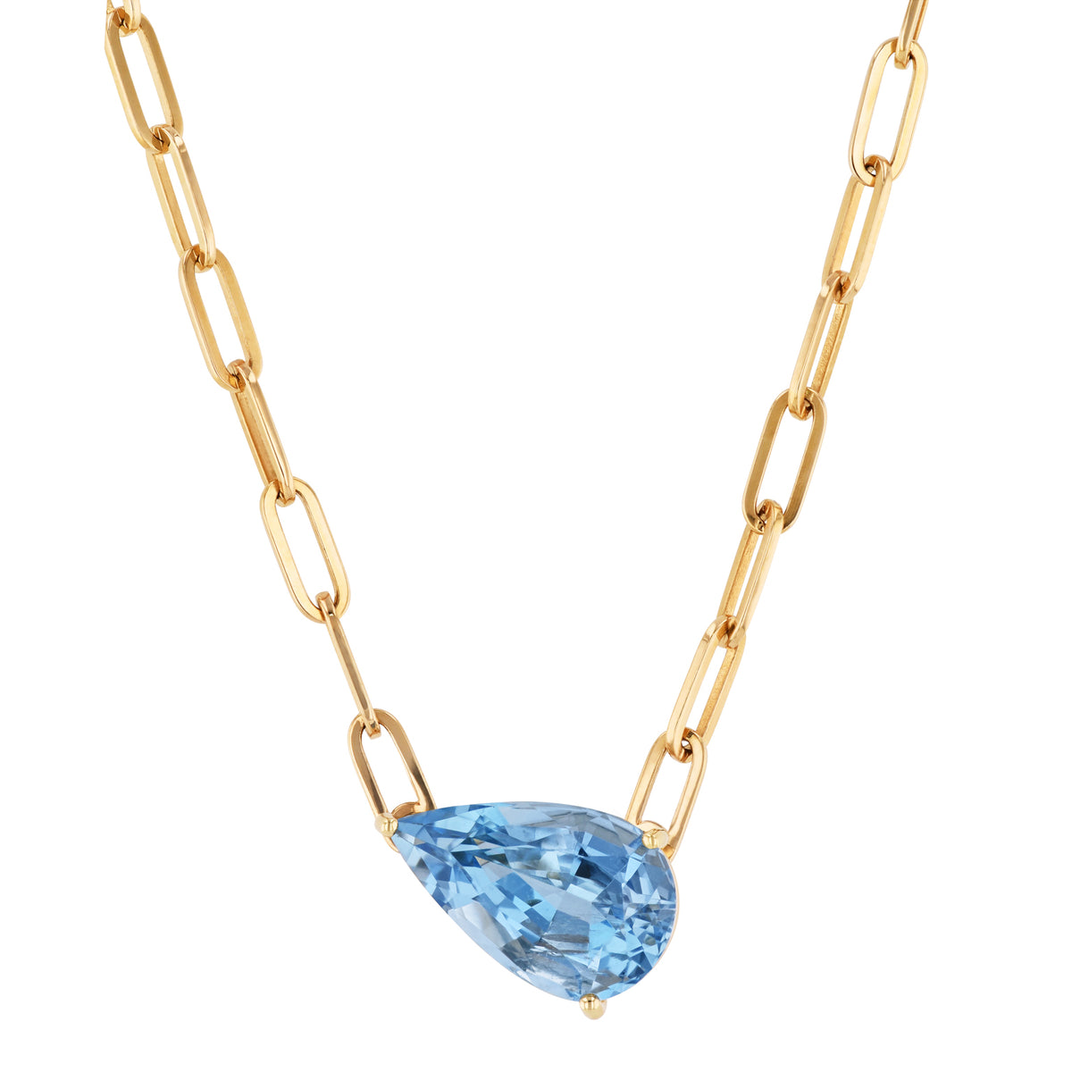 Aquamarine 18kt Yellow Gold Pendant Paperclip Necklace Necklaces H&H Jewels