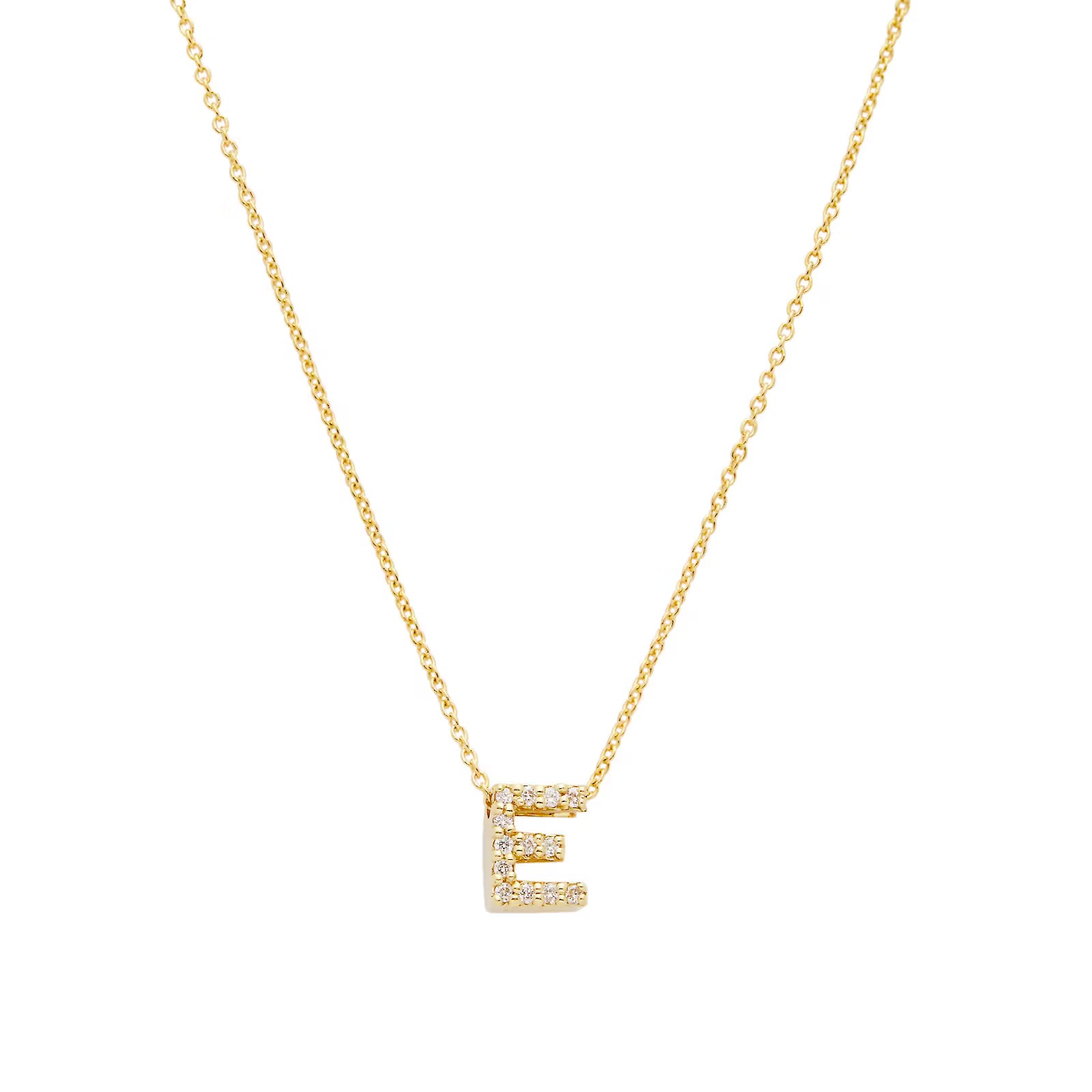 18K Yellow Gold Tiny Treasures Diamond Love Letter "E" Pendant Necklaces Roberto Coin