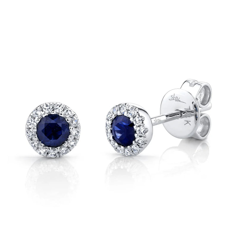 14kt. White Gold Sapphire Diamond Stud Earrings Earrings Shy Creation