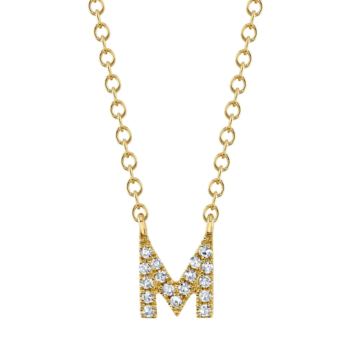 14kt. Yellow Gold Diamond Initial "M" Pendant Necklace Necklaces Shy Creation