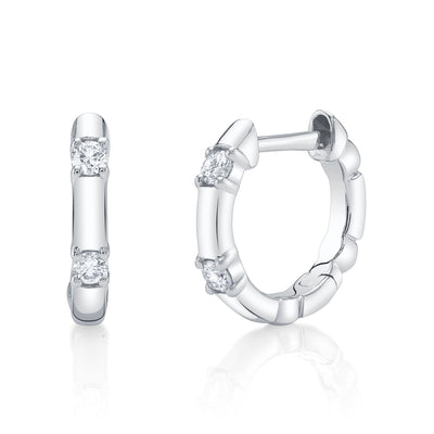 14kt White Gold Diamond Huggie Hoop Earrings Earrings Shy Creation