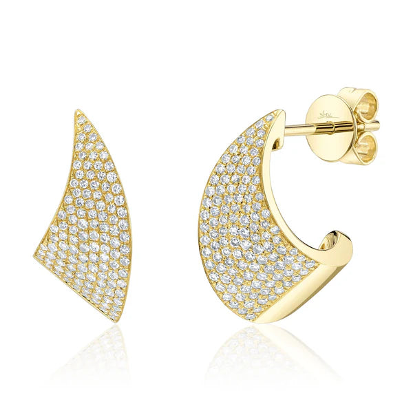 14kt Yellow Gold Diamond Pave Curve Earrings Earrings Shy Creation