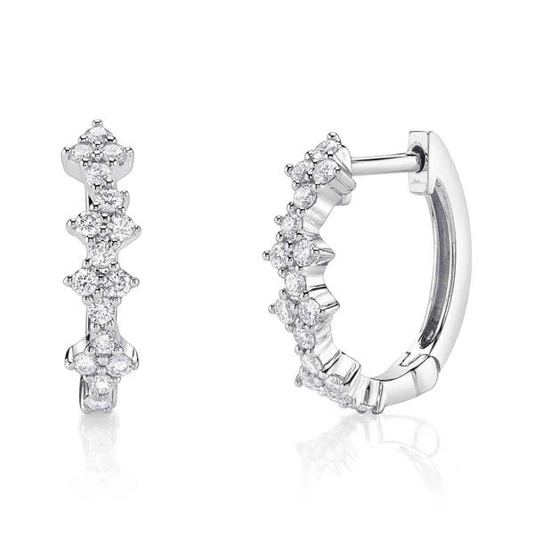 14kt White Gold Diamond Pave Huggie Hoop Earrings Earrings Shy Creation