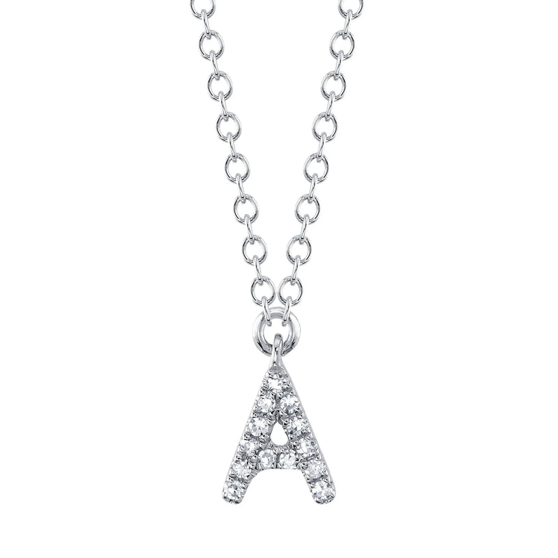 14K White Gold Diamond Pavé Initial “A” Pendant Necklace Pendants Shy Creation