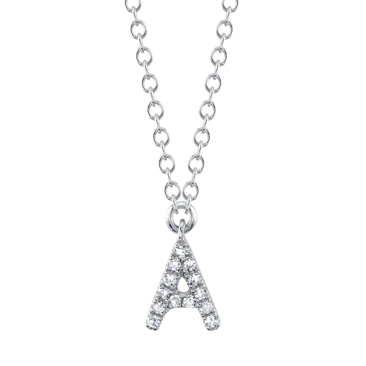 14K White Gold Diamond Pavé Initial “A” Pendant Necklace Pendants Shy Creation