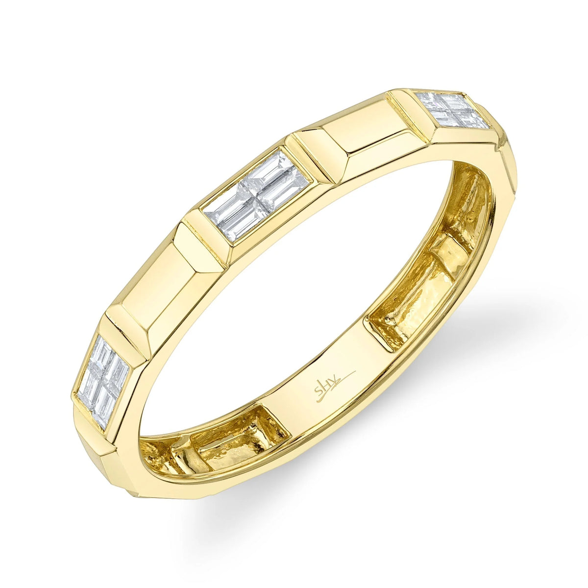 14K Yellow Gold Diamond Baguette Geo Cut Band Ring Rings Shy Creation