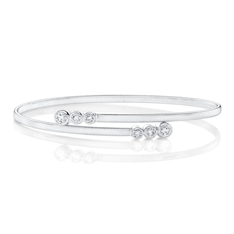 14K White Gold Diamond Pavé Bypass Bangle Bracelet Bracelets Shy Creation