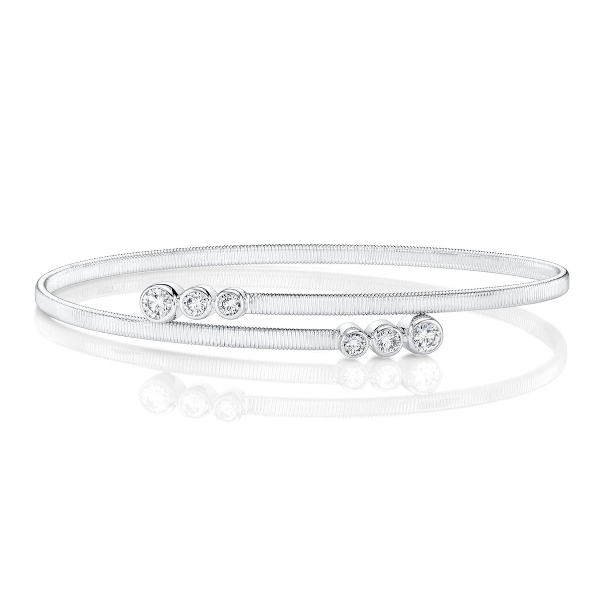 14K White Gold Diamond Pavé Bypass Bangle Bracelet Bracelets Shy Creation