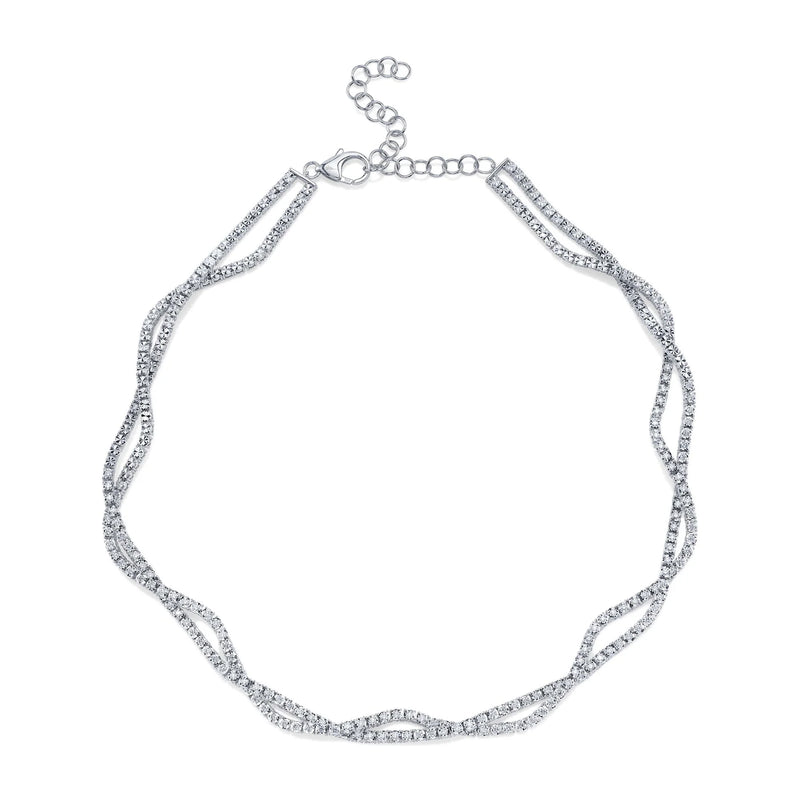 14K White Gold Twisted Double Strand Diamond Pavé Necklace Necklaces Shy Creation