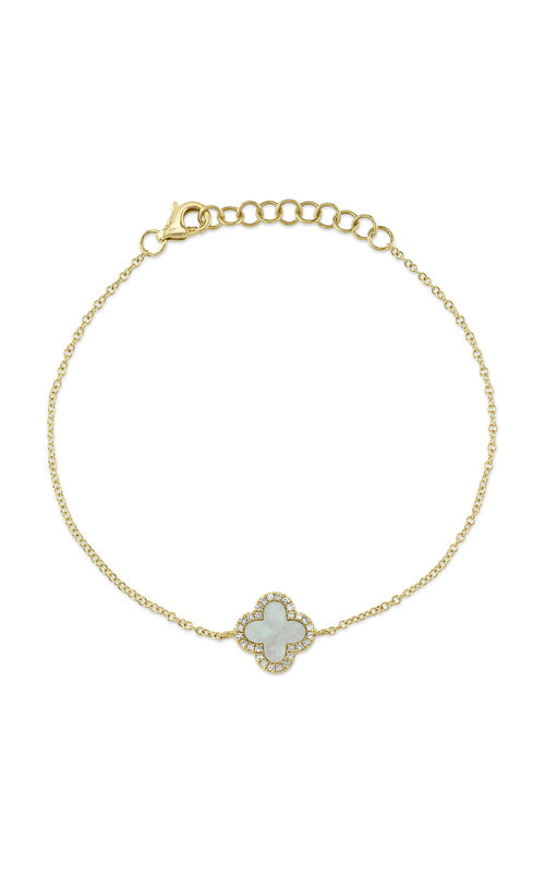 14K Yellow Gold Mother of Pearl Clover Bracelet Necklaces Shy Creation