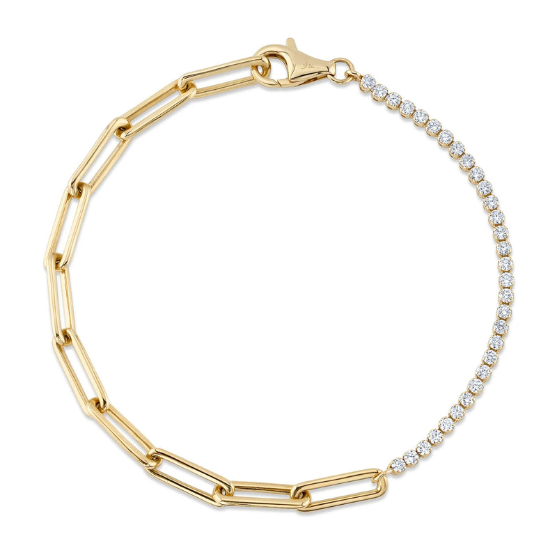 14K Yellow Gold Paperclip Link and Diamond Pavé Bracelet Bracelets Shy Creation