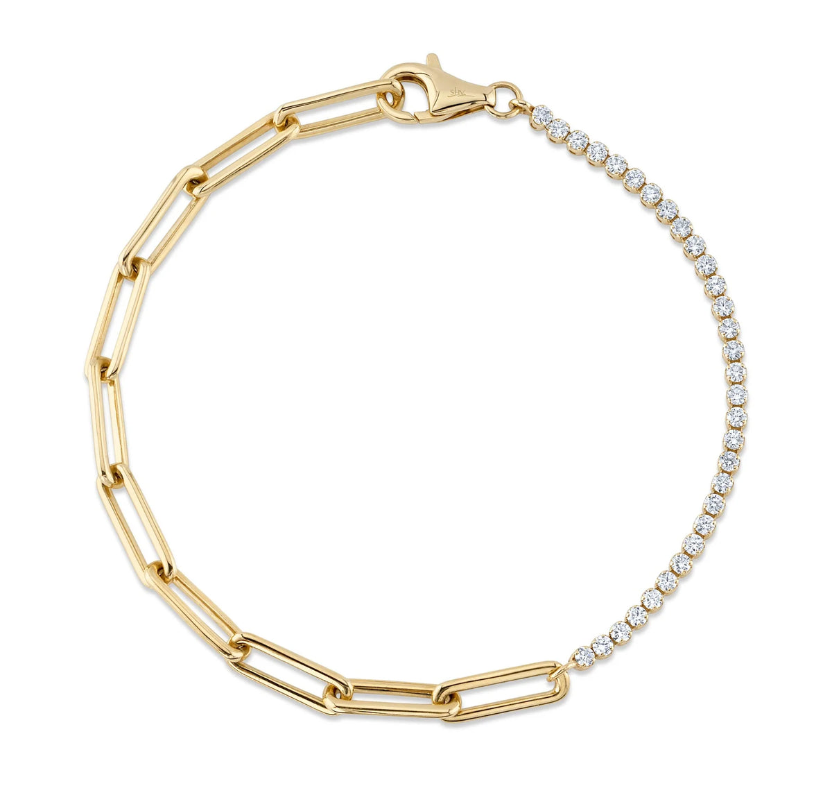 14K Yellow Gold Paperclip Link and Diamond Pavé Bracelet Bracelets Shy Creation