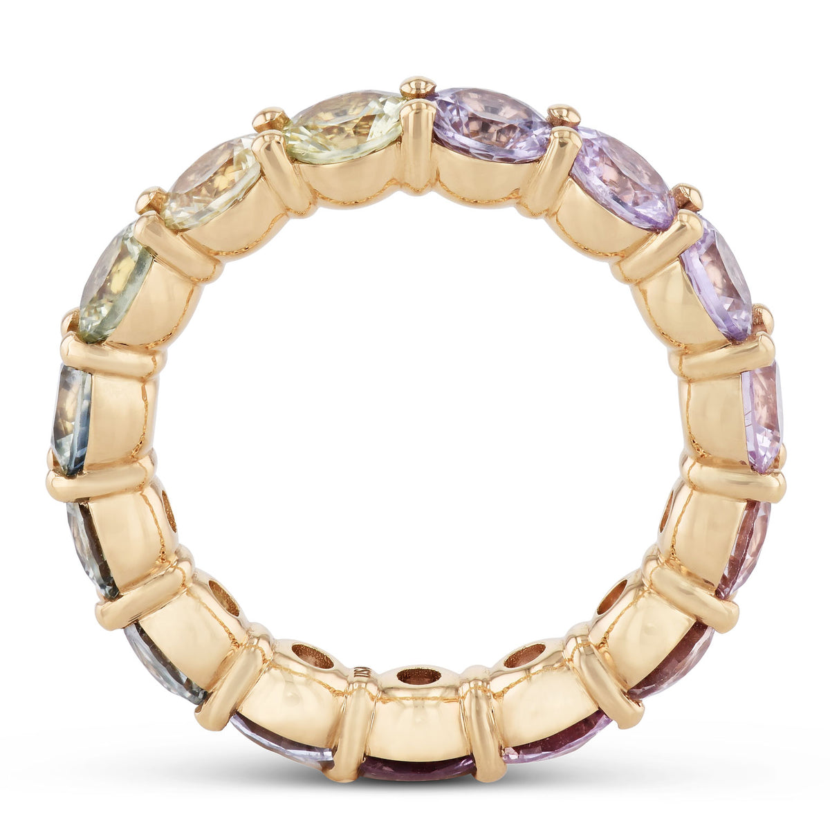 Multi Color Sapphire Yellow Gold Eternity Band Ring - Alternate View 3