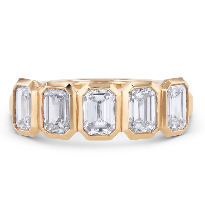 5 Emerald Cut Diamond Yellow Gold Band Ring Rings H&H Jewels