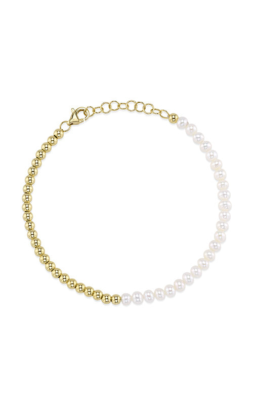 14K Yellow Gold Cultured Pearl Ball Chain Bracelet Bracelets Shy Creation