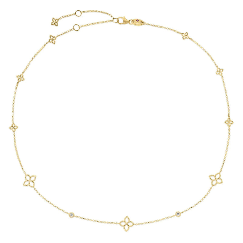 18kt Yellow Gold Diamond Principessa Alternating Station Necklace Necklaces Roberto Coin