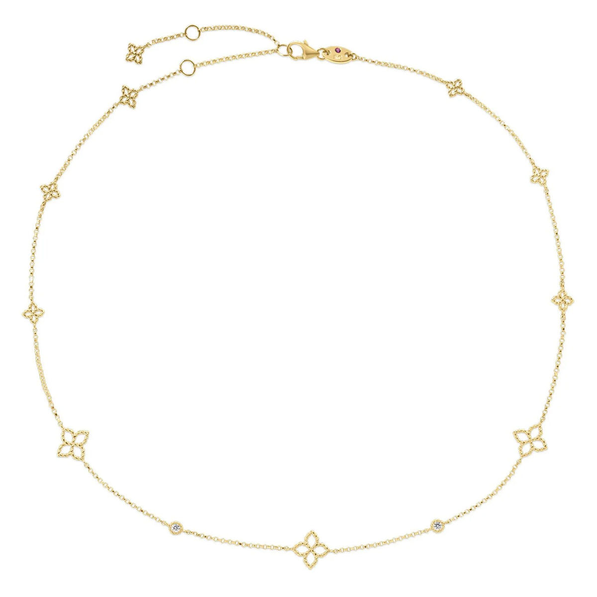 18kt Yellow Gold Diamond Principessa Alternating Station Necklace Necklaces Roberto Coin