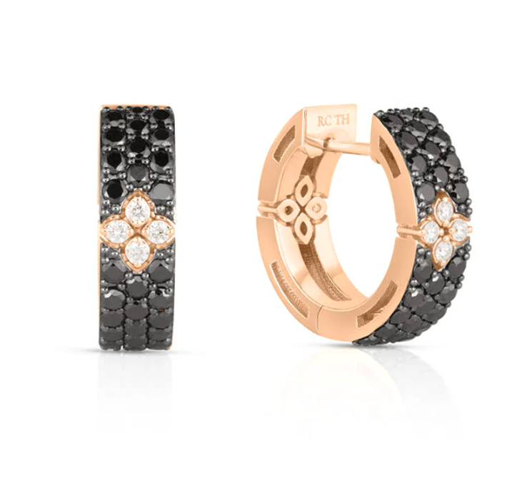 18k Rose Gold Love in Verona Black Diamond Hoops Earrings Roberto Coin