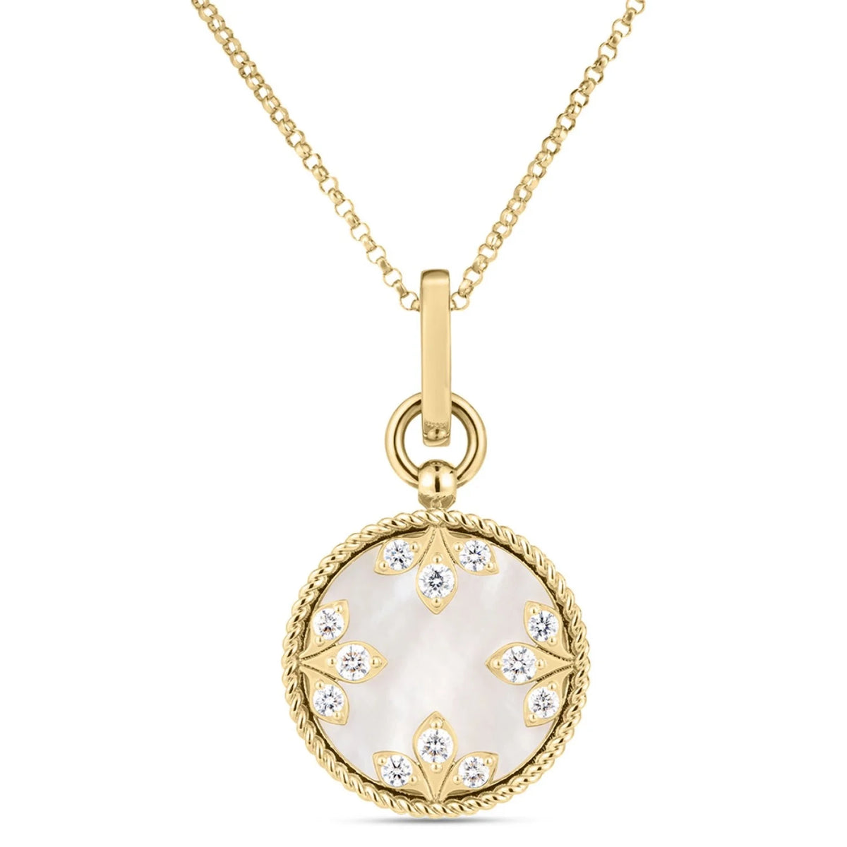18kt Yellow Gold Mother Of Pearl Medallion Pendant Necklace Necklaces Roberto Coin