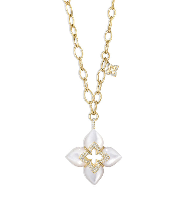 18kt Yellow Gold Mother Of Pearl Diamond Venetian Princess Pendant Necklace Necklaces Roberto Coin