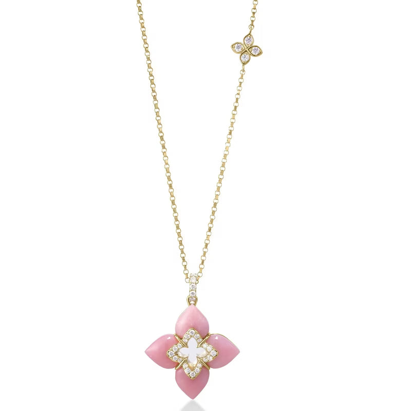 18kt Yellow Gold Pink Opal Diamond Venetian Princess Pendant Necklace Necklaces Roberto Coin