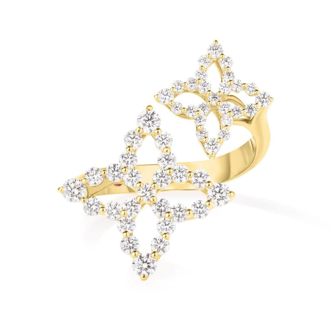 18kt Yellow Gold Venetian Princess Diamond Outline Bypass Ring Rings Roberto Coin