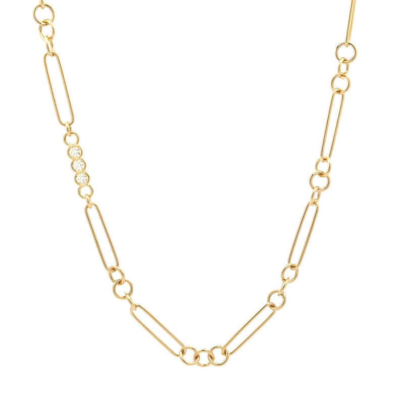 18kt Yellow Gold Diamond Oval and Round Link Necklace Necklaces Roberto Coin