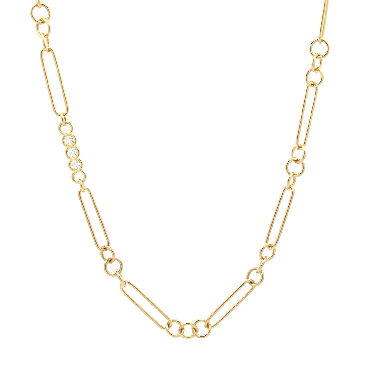 18kt Yellow Gold Diamond Oval and Round Link Necklace Necklaces Roberto Coin