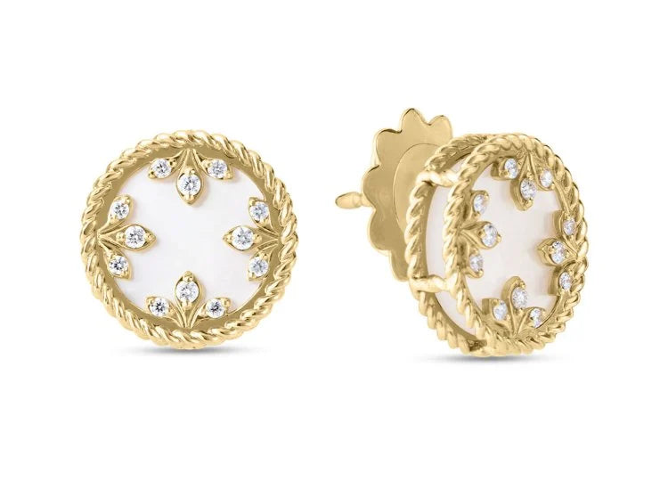 18k Yellow Gold Mother of Pearl Medallion Stud Earrings Earrings Roberto Coin