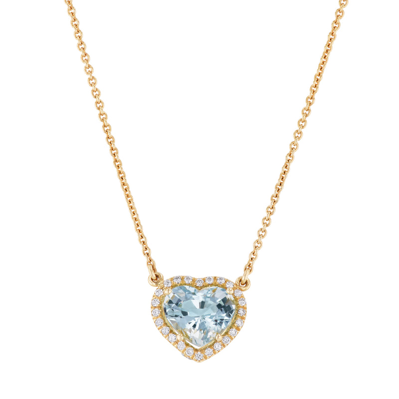 18kt Yellow Gold Aquamarine Heart Pendant Necklace Necklaces H&H Jewels