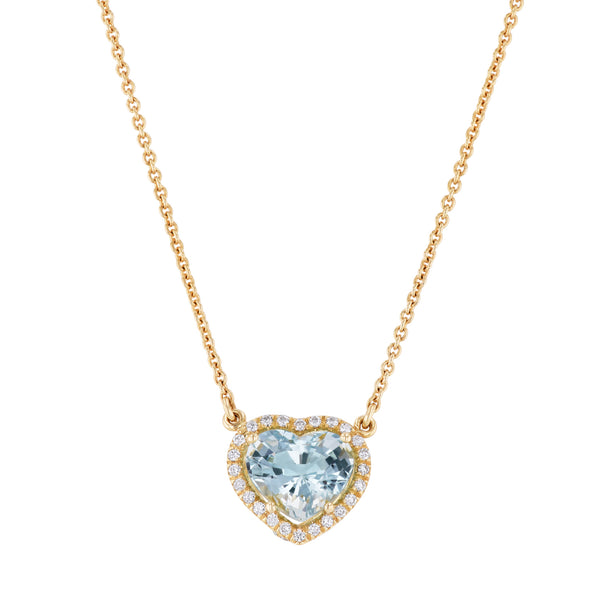 18kt Yellow Gold Aquamarine Heart Pendant Necklace Necklaces H&H Jewels