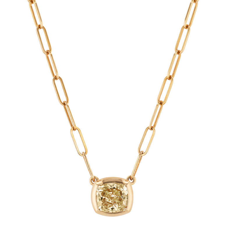 Light Yellow Cushion Cut Diamond Yellow Gold Pendant Paperclip Necklace Necklaces H&H Jewels
