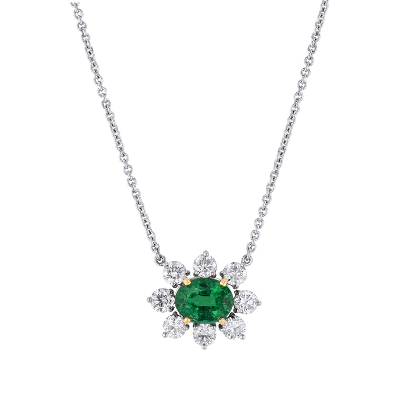 Zambian Emerald Diamond Platinum Yellow Gold Pendant Necklace Necklaces H&H Jewels