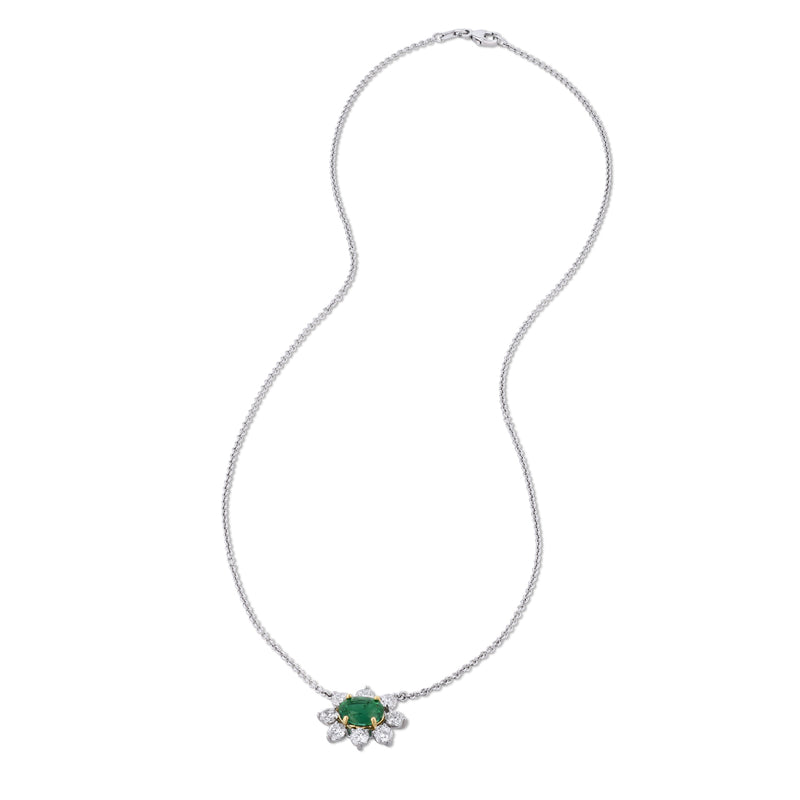 Zambian Emerald Diamond Platinum Yellow Gold Pendant Necklace Necklaces H&H Jewels