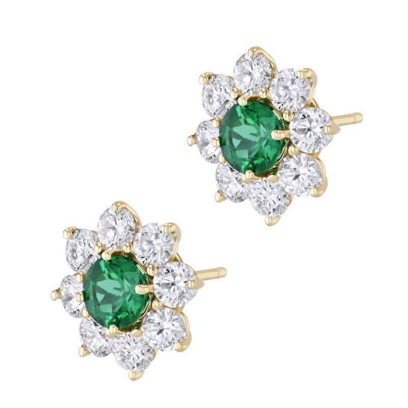 Zambian Emerald Diamond Yellow Gold Stud Earrings Earrings H&H Jewels
